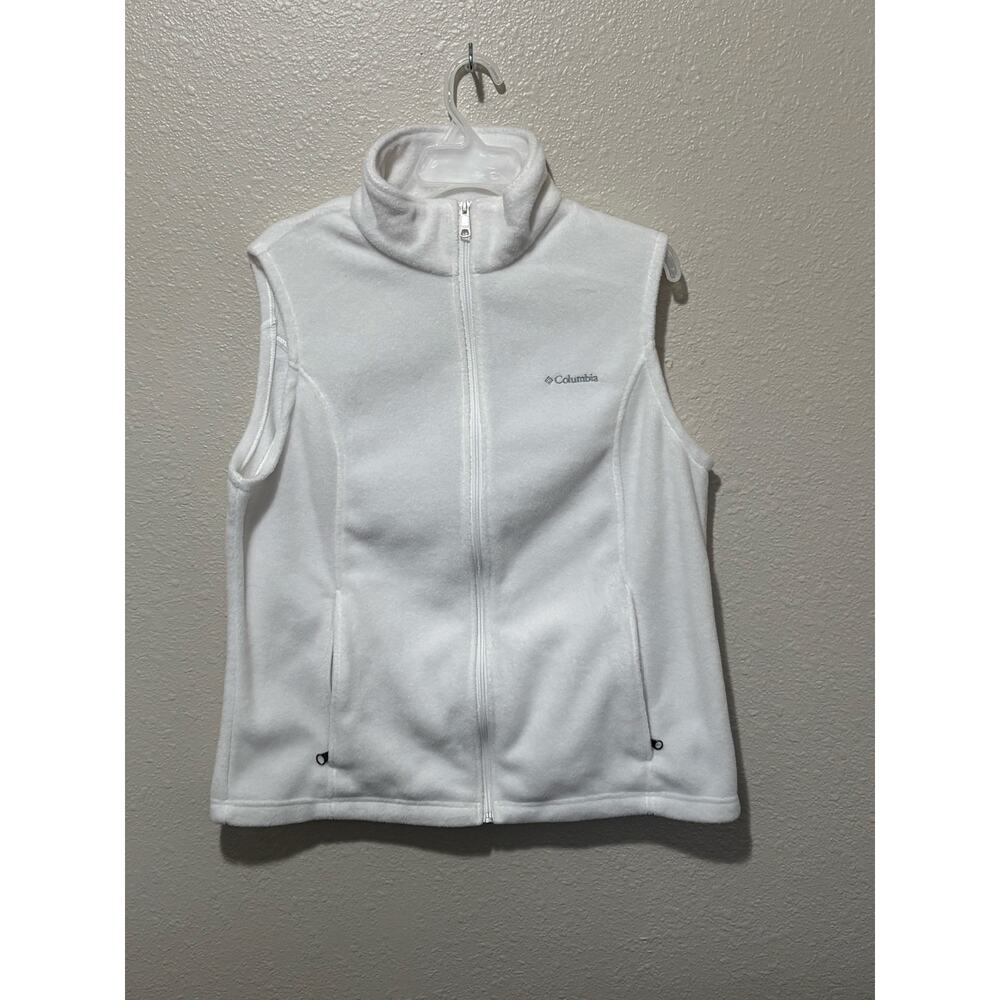 Women’s Columbia Full Zip Fleece Vest Pockets Cream White Casual Outdoor, XL